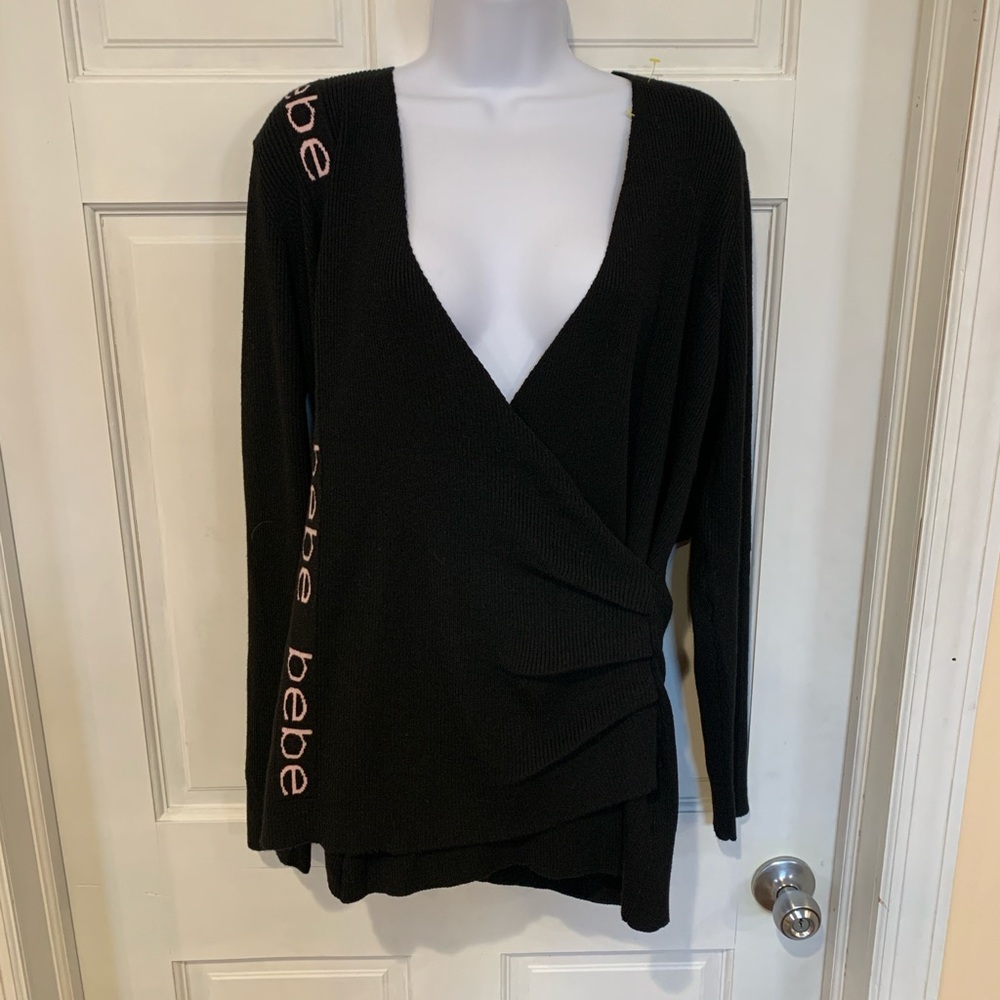 NWT BEBE Asymmetric Side LOGO  Wrap Ribbed Knit Sweater  Size 2X
